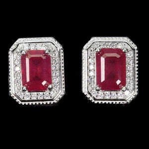 925 Sterling Silver Earrings Octagon Ruby 7x5mm Natural Gemstone Jewelry - Picture 1 of 14