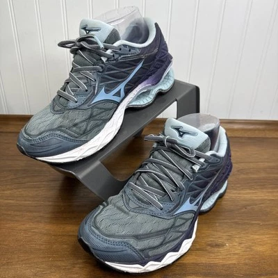 美津浓女式 7.5 码 Wave Creation 20 码跑步鞋灰色/蓝色/紫色 — 第 1/4 张图片