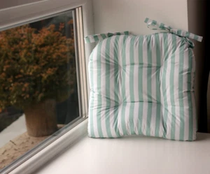 U-Shaped Chair Cushion with Ties — Mint Stripe - Picture 1 of 5