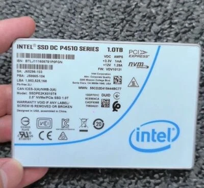 1TB Intel SSD P4510 Series DC U.2 SSDPE2KX010T8 VDV10131 2.5" NVMe/PCle sSD 1.0T - Image 1 of 4