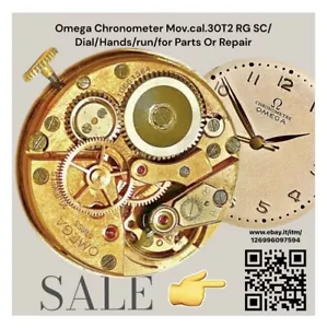 Omega Chronometer Vintage Mov.cal.30T2 RG SC/Dial/Hands/run/for Parts Or Repair - Imagen 1 de 3