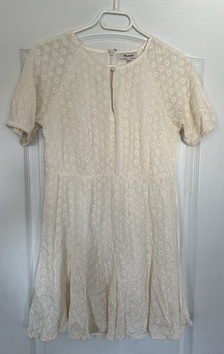 OFF WHITE Abito midi con occhiello Madewell cravatta con nappa floreale ricamato bianco crema taglia 2