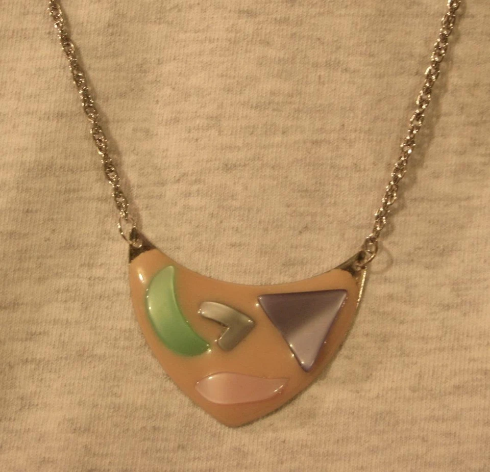 Delightful Peach Violet Green Pink Smoky Gray Enamel Silvertone Choker Necklace - Image 1 of 1