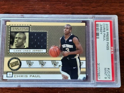 Tarjeta de novato Chris Paul 2005 Press Pass Jersey dorado #JC/CP 195/250 PSA 9 Foto 1 de 2