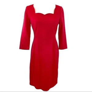 The Limited size PS red scallop neck 3/4 sleeve stretch knit lined pencil dress - Picture 1 of 8
