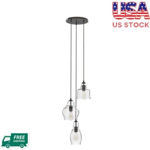 3 Light Hanging Pendant Ceiling Light Kitchen Dining Room Indoor Fixture Black - Picture 1 of 8