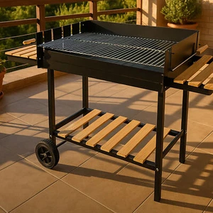Carro barbacoa XXL de aluminio revestido móvil con superficie de almacenamiento para jardín - Imagen 1 de 9