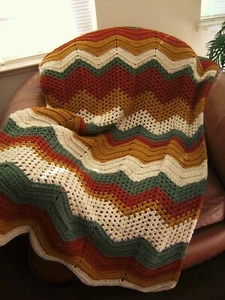 NEW HAND CROCHET SHADES OF FALL RIPPLE AFGHAN LAP BLANKET THROW - Picture 1 of 12