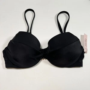 Victoria Secret 32C Twist Front Push Up Bikini Top Underwire Black - Picture 1 of 5