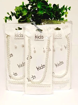 Conjunto de 3 piezas de collar de perlas de niña flor pendientes pulsera ajustable joyería de moda Foto 1 de 4