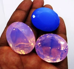 Natural 268Ct Ethiopian mix Fire Opal Oval Cut Loose Gemstone Certified 3pcs lot - Picture 1 of 6
