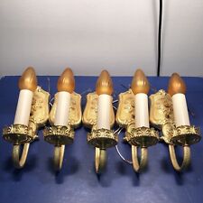 Five heavy antique yellow brass Art nouveau sconces Newly Wired Set Of 5! 40E