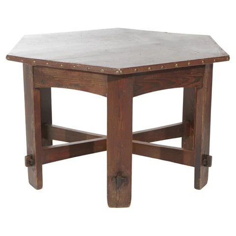 Antique Arts & Crafts Oak L&JG Stickley Onondaga Shop Octagonal Table C1910 Cover