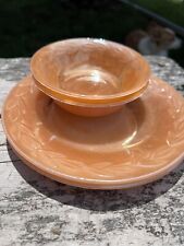 Vintage Anchor Hocking Fire King LAUREL PEACH LUSTRE 4” PLATES And Bowles 