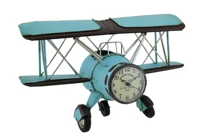 Scratch & Dent Blue Barnstormer Retro Biplane Wall Clock Sculpture 12 Inch - Image 1 of 4