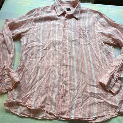 Hugo Boss 100% LINEN Mens  Shirt Pink White Stripes  VGC - Image 1 of 4