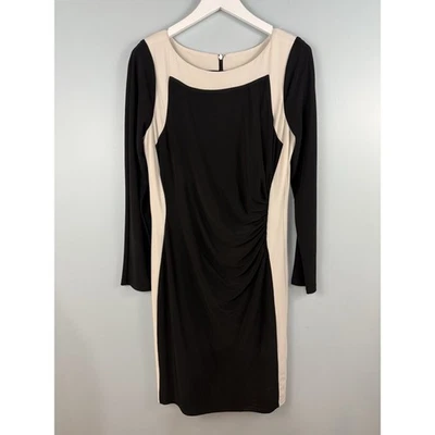 Lauren Ralph Lauren Liquid Knit Dress Size 12 Black Cream Slimming Slinky Office - Image 1 of 4