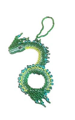 Ornamento Espíritu de la Naturaleza - SERPIENTE - Cuentas Semilla - Turquesa - Verde Claro y Oscuro Foto 1 de 3