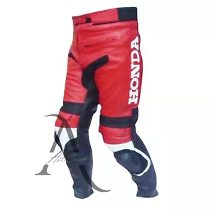 BIKER HONDA WHITE MOTORBIKE REMOVABLE ARMOUR PROTECTION COWHIDE LEATHER TROUSER - Picture 1 of 5