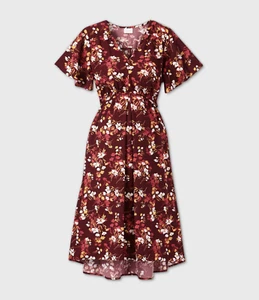 Women's Flutter Short Sleeve Maternity Dress -Isabel Maternity -Burgundy-S -S181 - Picture 1 of 4