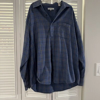 Camisa Alex Cannon Para Hombre Extra Grande Azul A Cuadros Abotonada Manga Larga Algodón Foto 1 de 4