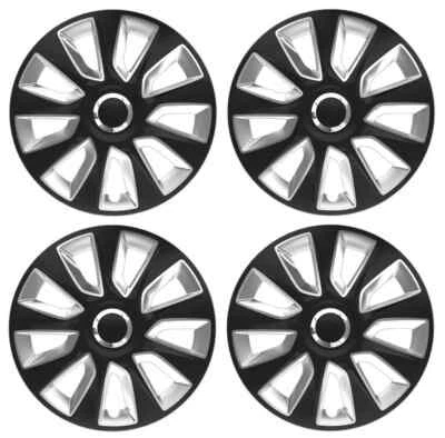 FOR LAND ROVER DISCOVERY 15" BLACK & SILVER STRATOS WHEEL TRIMS HUB CAPS 4PC SET - Image 1 of 3