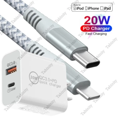 20W Wall Charger Adapter Fast Charging Cable Type C For iPhone 14 13 12 11 XR 8 - Image 1 of 4