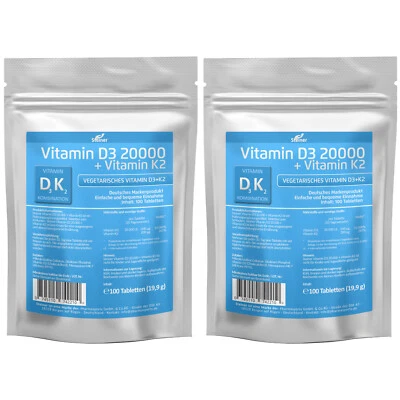 Vitamin D3 + K2 Depot Tabletten - 20.000 IE - 200 Tabletten 2 Packungen - Bild 1 von 4