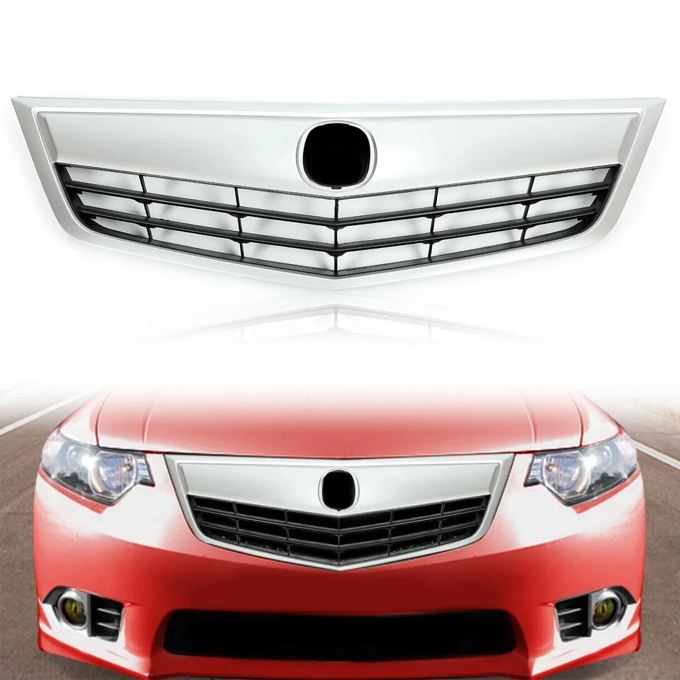 Parrilla superior del parachoques delantero con moldura plateada para Acura TSX 2011 2012 2013 2014 Foto 1 de 4