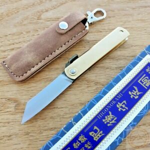 Higonokami Folder Folding Pocket Knife 2" Blue Paper Steel Blade Brass Handle