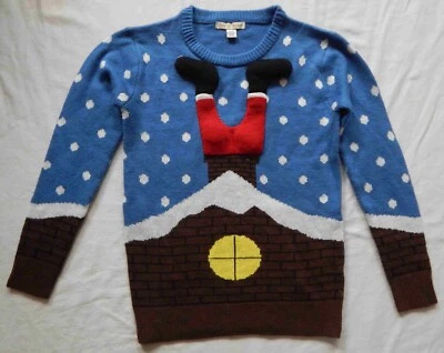 Suéter de inverno Natal Papai Noel gola redonda - Pequeno feminino acrílico azul - Imagem 1 de 4