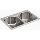 KOHLER K-3842-1-NA Octave Top-Mount Double-Equal Bowl Kitchen Sink with Single