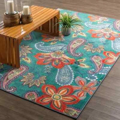 6 x 9 Modern Paisley Large Area Rug  Dining Living Bed Room Turquoise Red Green - Image 1 of 4