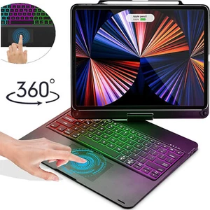 Backlit Touchpad Keyboard Case 360 Rotatable For iPad Pro 12.9'' 6th 5th 4th Gen - Picture 1 of 26