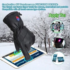 Leder beheizbare Handschuhe 7,4V 2400mAh Power Display Biker Thermo Touchscreen XL - Bild 1 von 8