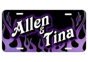 Purple Flames Personalized Monogrammed License Plate Custom Auto Car Tag - Bild 1 von 4
