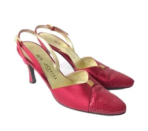 St. John 6 Rojo Tacón Eslinga Punta Puntera Satén Lentejuelas Italia $495 - Imagen 1 de 6