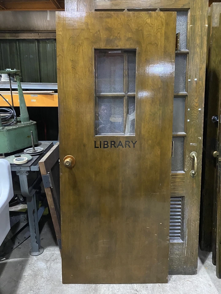 Puerta única de la vieja escuela BIBLIOTECA con hermoso vidrio de privacidad 32X77 despensa oficina Foto 1 de 1