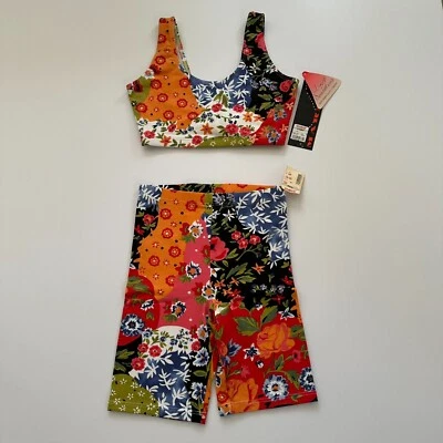 2 Piece Workout Set For Women Sports Bra and Shorts S/M Multi-color Floral print - Image 1 of 4