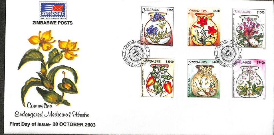 Zimbabwe - 2003 - Scott #949-954 - First Day Cover - Endangered Medicinal Herbs - Image 1 of 1