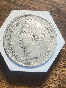 1827 D FRANCE King Charles X OLD Authentic Silver 5 Francs Coin Higher Grade - Picture 1 of 12