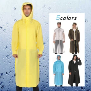 Men Rain Coat EVA Waterproof Long Raincoat Hooded Trench Poncho Outdoor Hiking - Picture 1 of 17