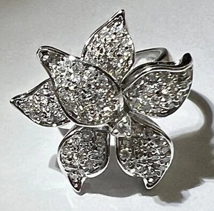 NOLAN MILLER Glamour Collection Orchid Design Rhinestone Ring Sz 7.25 - Picture 1 of 4