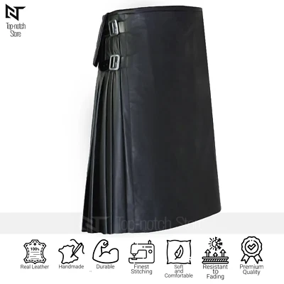 Men's Genuine Cow Leather Kilt Scottish Pleated Flat Front Rear Pockets LARP - image 1 of 4