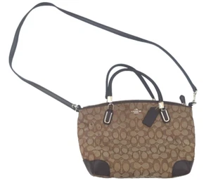Coach Mini Kelsey Brown Canvas & Leather Signature Satchel Cross Body - Picture 1 of 8