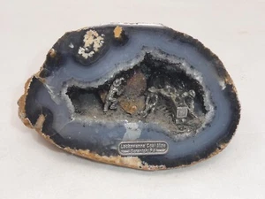 VTG AGATE GEODE MINERAL SPECIMEN W/PEWTER MINERS & PYRITE GOLD INSIDE FIGURINE - Picture 1 of 6