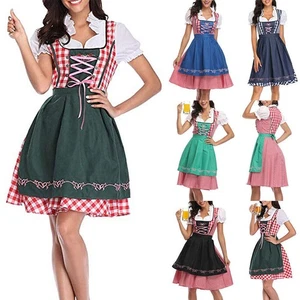 Womens German Bavarian Dirndl Dress Apron Oktoberfest Fancy Beer Maid Costume - Picture 1 of 16