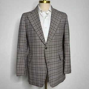 1960s Cricketeer Plaid Blazer Sport Coat 42R Two Button Brown Mens Check - Picture 1 of 12