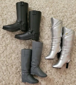 BOTAS MATTEL BARBIE KEN ZAPATOS Negro Motociclista Plata Tacones Gris Slouch Lote De 3 - Imagen 1 de 10