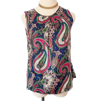 Talbots 100% seda vibrante colorido estampa paisley tanque shell tamanho 4P - Imagem 1 de 4